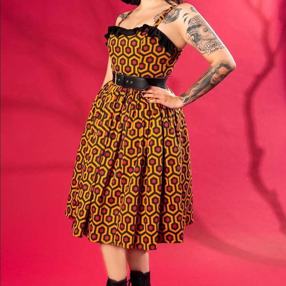 EUC Pinup Couture Hotel Print Belladonna Dress MEDIUM.